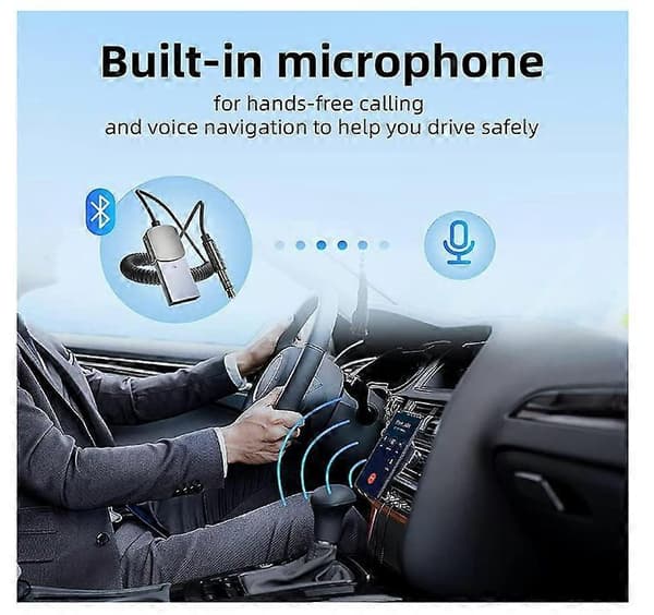 Bluetooth Aux Adapter, Bil Bluetooth v5.0 Trådløs Mottaker USB til 3.5mm Jack Adapter for Håndsfree Samtaler Plug & Play, Auto Power on(Svart)