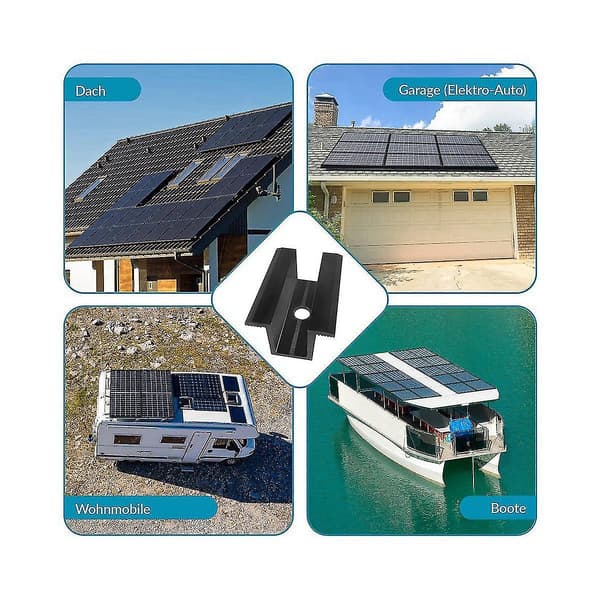 10 x Midtmonteringsklemme til PV-solpaneler, Sort, Modulholder til alle rammehøjde, Solpanelbeslag
