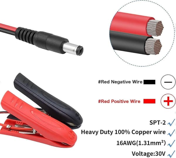 Højkvalitets helt ny DC Batteri Alligator Clips Kabel DC 5.5 2.1mm Han til