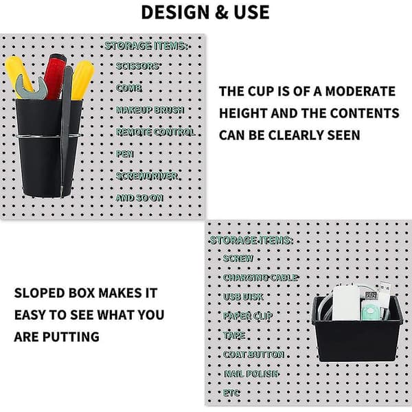 6 Sett Pegboard Beholdere Pegboard Kopper Med Kroker, Pegboard Kroker Sortiment, Kroker For Pegboard Kopp Ho