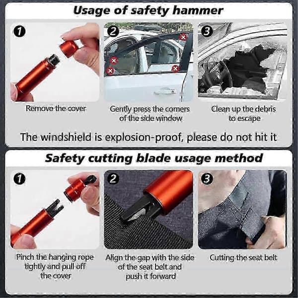 2 Pakke Bilvindusknuser Setebelte Kutter Hammerdex, Safehammer Glassknuser Bilvindusknuser, f-Good