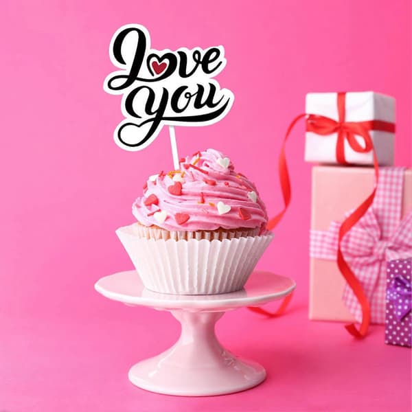 12 stk. Søde Valentinsdag Cupcake Toppers Hjerteform Brevprint Kagepynt Mad Appetizer Stand