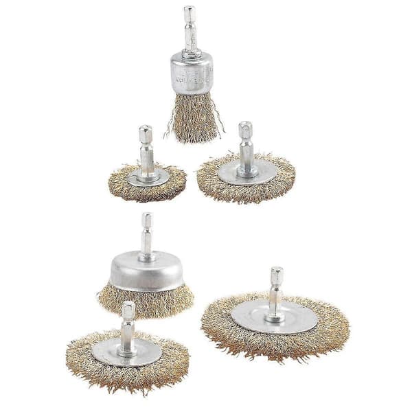 6-pak Wire Brush Attachment Sæt til Boremaskine, Messingbelagt