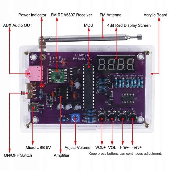 FM-radio med digital display, DIY-kit med hölje