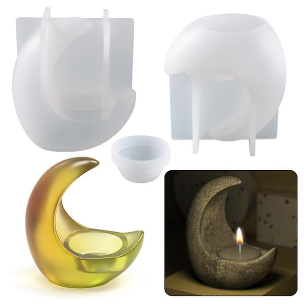 Krystall Epoxy Resin Form Halvmåne Lysestake Ornament Smykker Silikonform-fg