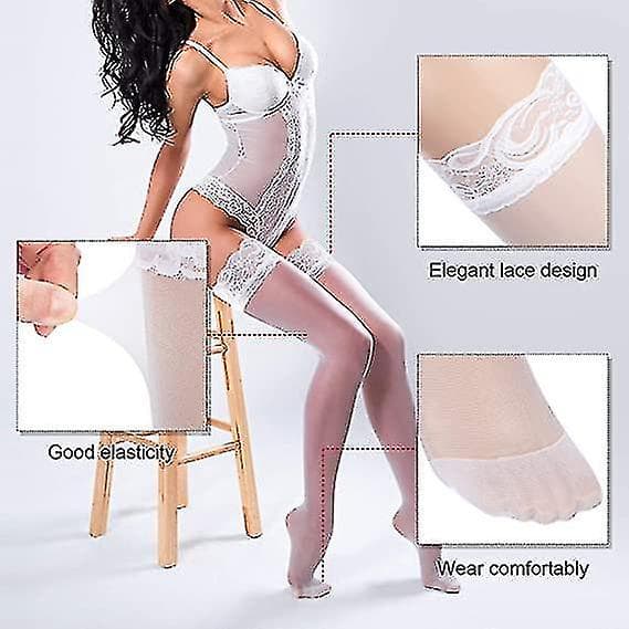Lace Sheer Thigh High Strømper 3 Par Opaque Hold Up One Size Til Sorte Kvinder, Pink