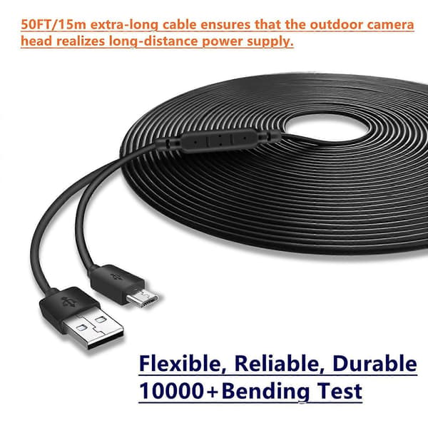 USB till Micro USB Laddningskabel för Termometer / Kamera / CCTV Kamera 15m
