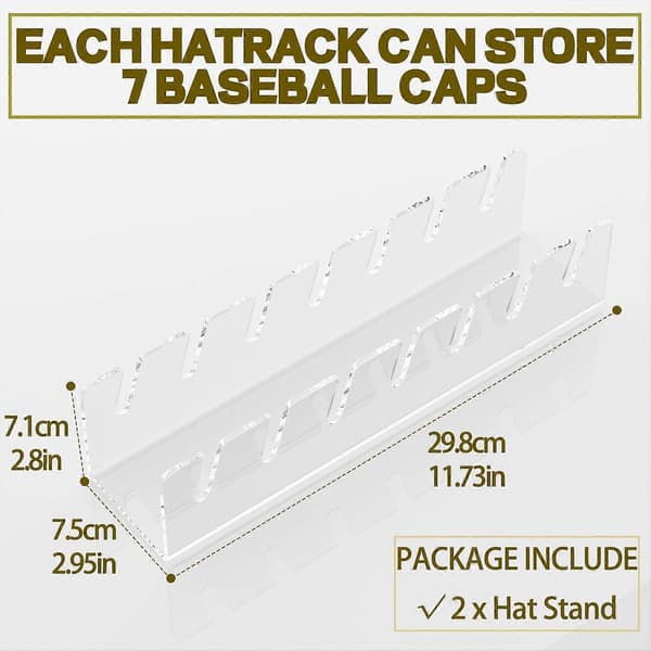 Hat Stativ til Baseball Caps, 2 stk. Klar Akryl Hat Organizer til 14 Baseball Caps, Hat Holder Hat Opbevaring Hat Display Baseball Cap Stativ