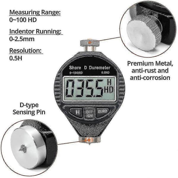 Digital Durometer skala med LCD-display til gummi og plast - 0-100HD Shore D hårdhed
