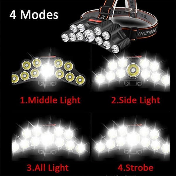 Vanntett Hodelykt Super Sterk Hodelykt 11LED Hodelykt Camping Fiske