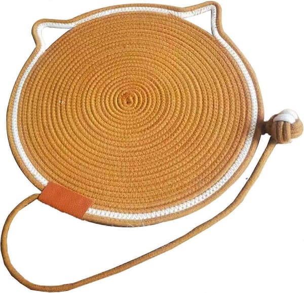Katteklorematte, Katteklorepute i naturlig bomullstau, 42 cm rund horisontal gulvklorepute til katter Brown