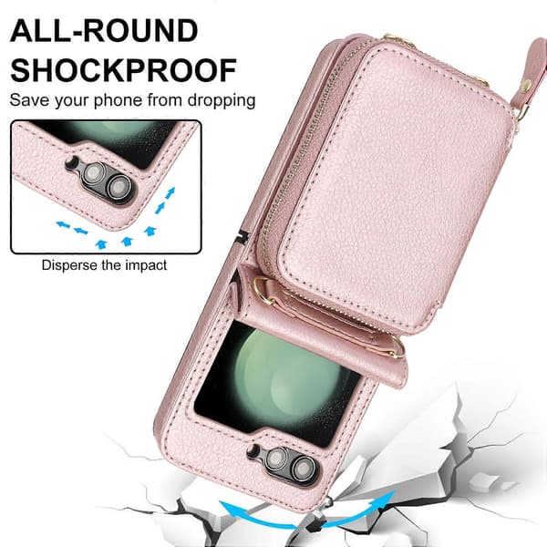 Lång och Kort Snodd Dragkedja Kortplats Vikbart Telefonfodral