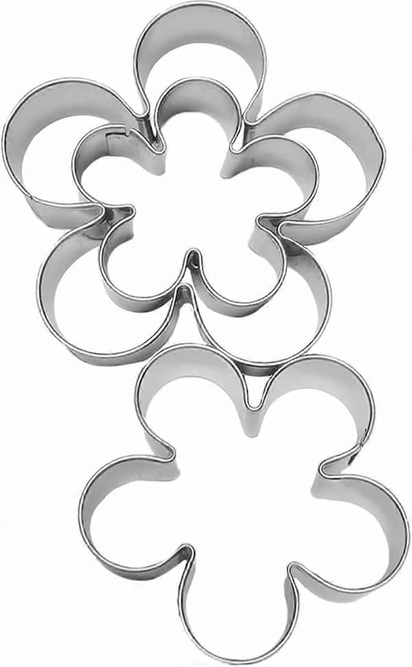 Blomsterformede kakeutstikkere, 3 stk, rustfritt stål roseblader fondant