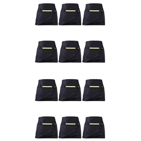 12-pack Svarta Midjeförkläden Med 3 Fickor - Halvförkläden För Servitris Servitör 24 X 12 Tum Serveringsförkläde