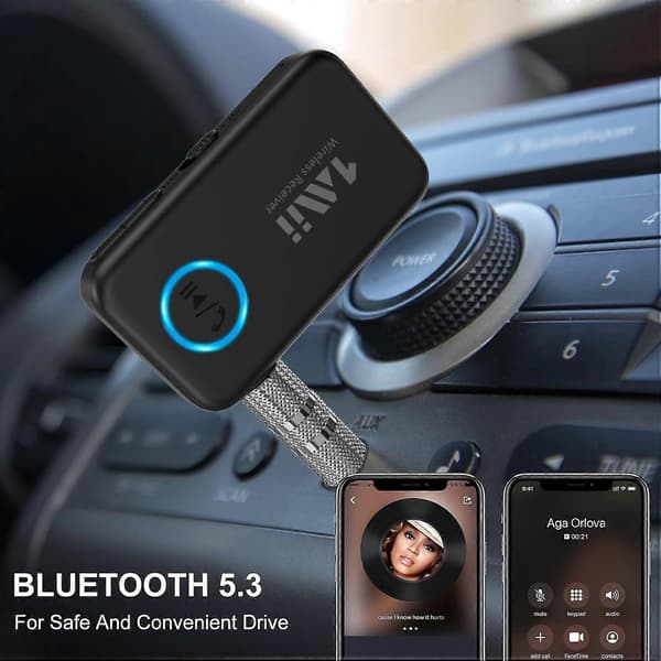 Bluetooth 5.3 Musikk Mottaker for Bil/Hjem Stereo, Aux Bluetooth Adapter for Bil