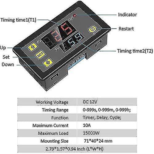 DC 12V 20A Programmerbar Digitalt Relé Timer Tidsyklus Forsinkelsesbryter Modul