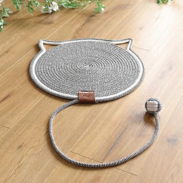 Katteklorematte, Katteklorepute i naturlig bomullstau, 42 cm rund horisontal gulvklorepute til katter Grey