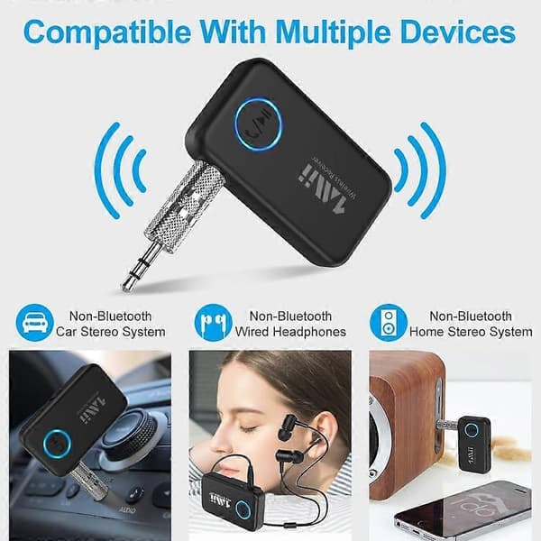 Bluetooth 5.3 Musikmodtager til Bil/Hjemme Stereo, Aux Bluetooth Adapter til Bil