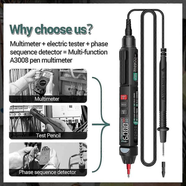 A3008 Digitalt Multimeter Auto Intelligent Sensor Pen Tester 6000 Teller Berøringsfri Spenningstester