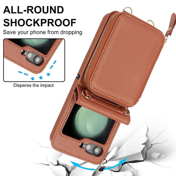 Lång och Kort Snodd Dragkedja Kortplats Vikbart Telefonfodral