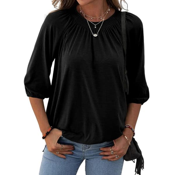 Dame T-shirt Mode Tøj 3/4 Ærme Plisseret Basic Top Til Ferie Brug