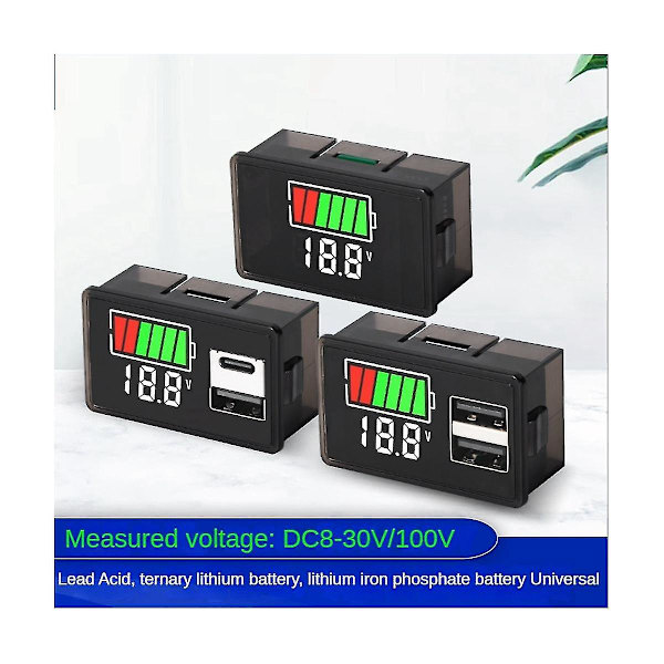 Batteriladenivåindikator Litium Batterikapasitetsmåler Testdisplay LED-tester Voltmeter, Us