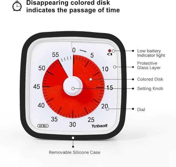Visuel Timer med Beskyttelsesetui, opgraderet 60 min Nedtællingstimer, sort