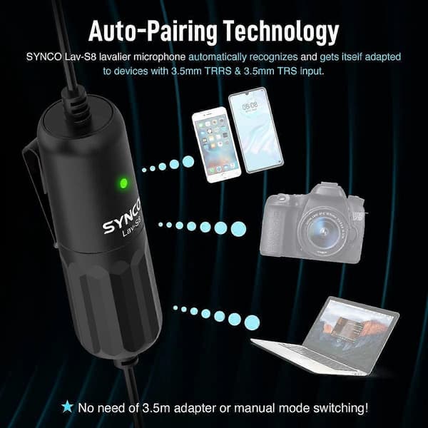 2025 Seneste Model Lavalier Mikrofon til Kamera, Lav S8 Revers Mikrofon iPhone Kamera PC Andro