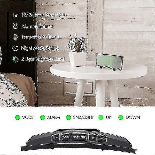 7-tums Böjd Dimbar LED-skärm Digital Väckarklocka