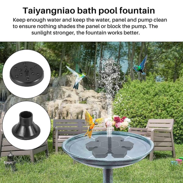 Solcellsdriven fontänpump för fågelbad, solpanelkit, vattenpump för utomhusbruk