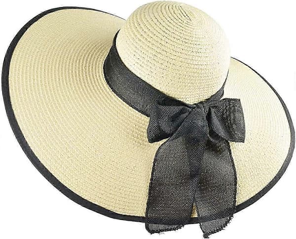 Dame Solhat i Strå, Stor Bred Skygge UPF 50+ (Beige)