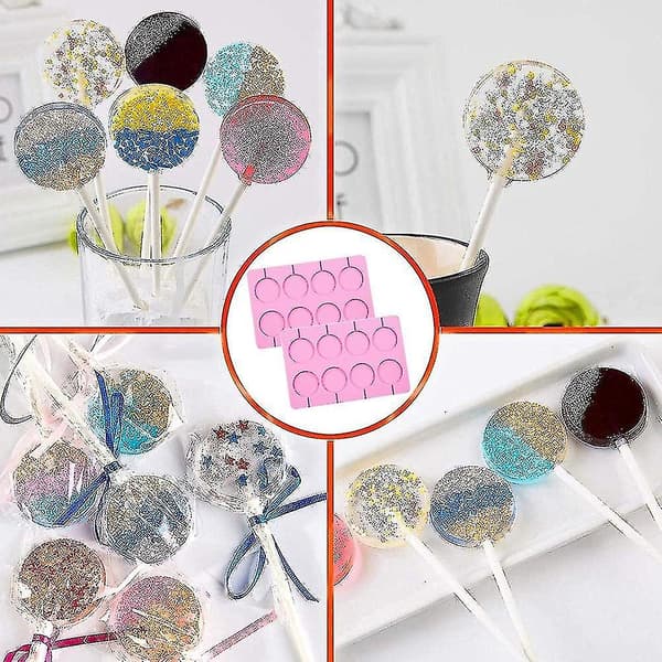 2 stk Silikon Lollipopforme, 8-kapacitet Store Sutteforme, Perfekt til Lollipop, Chokolade