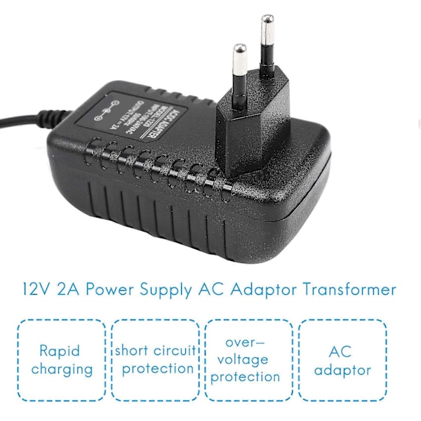 AC/DC 12V 2A 24W Strømforsyningsadapter Transformer til 5050 3528 LED-Stripslys EU-stik
