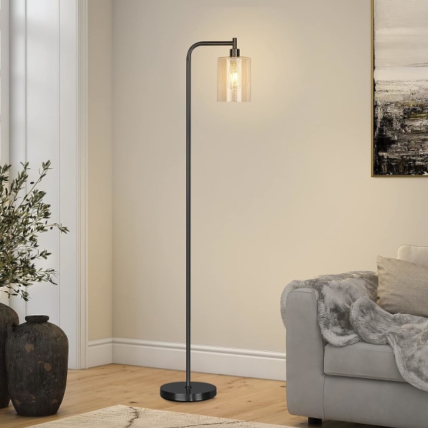 GOECO golvlampor för vardagsrum med glasskärm, mattsvart (E27, glödlampa ingår ej)