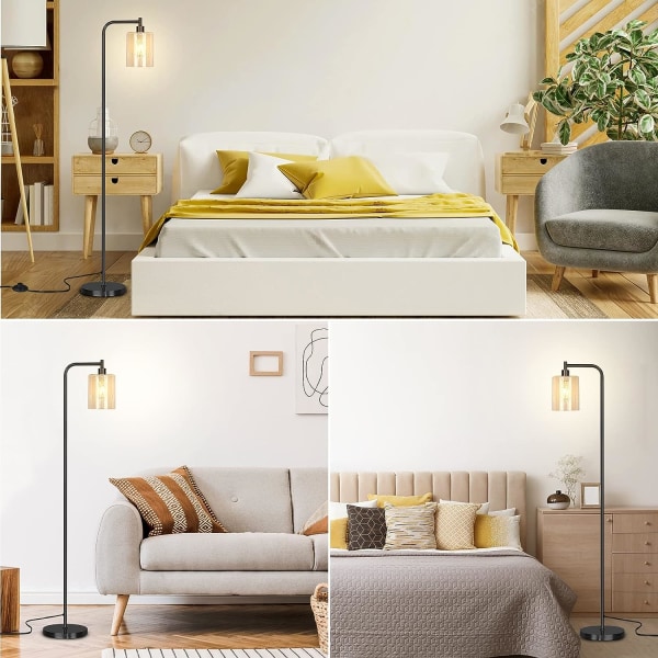 GOECO golvlampor för vardagsrum med glasskärm, mattsvart (E27, glödlampa ingår ej)