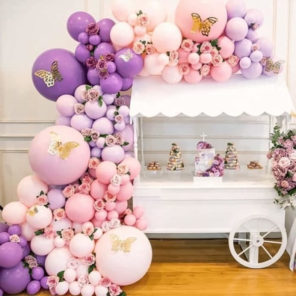 Rosa och lila ballongbåge 120 st ballonggirland födelsedagsbröllopsfest