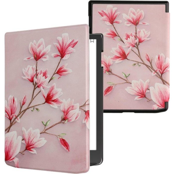 Fodral kompatibel med Vivlio InkPad 4, Magnetic Flip Cover, Vårblommor Rosa Vit