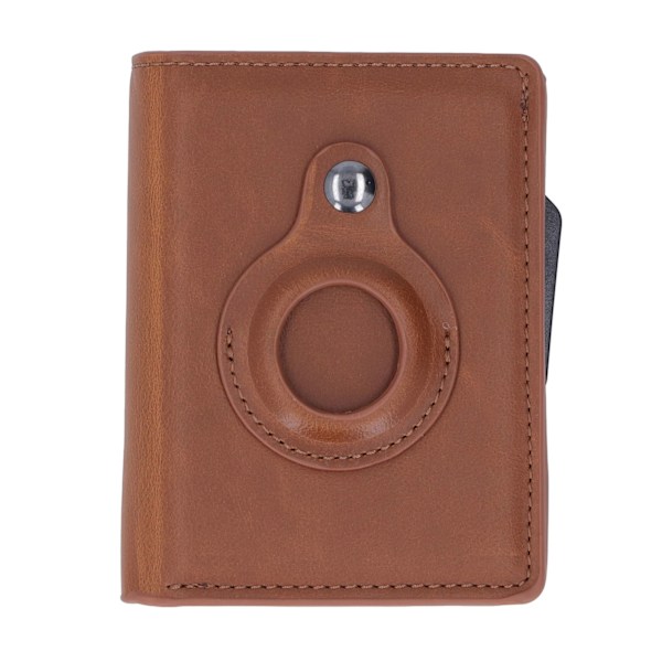 Wallet Card Bag Aluminum Alloy PU Leather Multifunctional Anti Theft Card Holder for IOS Locator Apricot