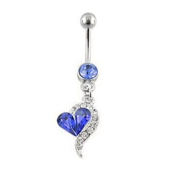 Shiny Rhinestone Dangle Love Heart Barbell Navel Belly Bar Button Ring Piercing