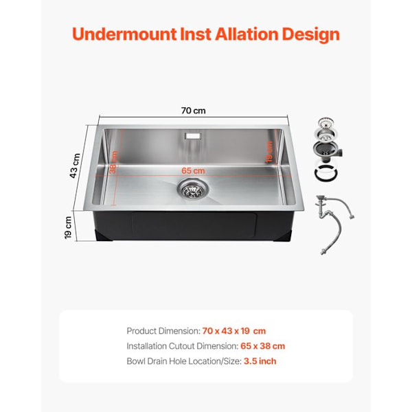 Köksvask - DUOKU - U704319RS0 - Rostfritt Stål 304 - 70 cm - 1 Rektangulär Balja