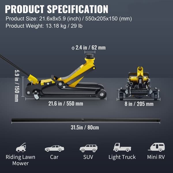 Lågprofil domkraft - DUOKU - S385 - 2,5 t - Lyft 85–380 mm - Stål
