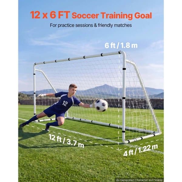 Fotbollsmål - DUOKU - DKS-36632 - 3,66x1,83 m - Robust metall - Vit PE-nät Vit