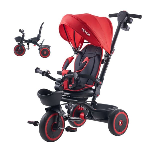 Udviklingscykel - DUOKU - B72-J1 - 6 i 1 model - Justerbart styr i 4 niveauer - Justerbart og roterbart sæde Röd + svart
