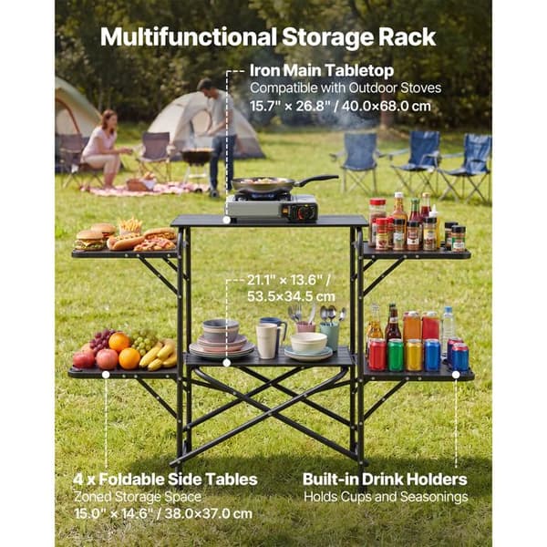 Fällbar campingkök - DUOKU - 13045 - 4 sidohyllor - 130x45x90 cm - Transportväska ingår
