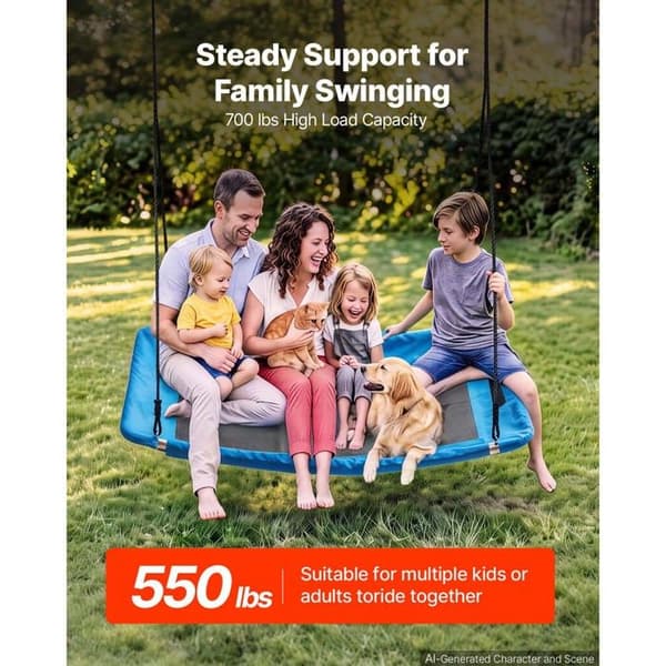 Rektangulär Gunga 149 cm-Duoku-Bärkapacitet 317 kg, Blå, Säte i Oxford 900D Tyg för Inomhus- och Utomhusbruk