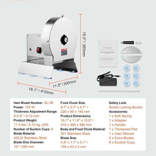 El-slicer - DUOKU - SL-06 - Rustfrit Stål - Justerbar Tykkelse 0-12 mm - 120 W