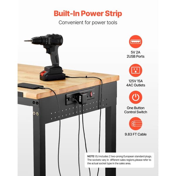 Garage Workbench-Duoku-With Wheels and Adjustable Height-Load Capacity 907.2 kg-Equipped with an Electrical Socket