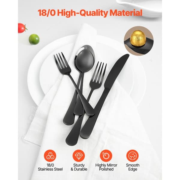 Hushållsset 30 delar - DUOKU - 1010-30P-B - Rostfritt stål - Spegelfinish - Diskmaskinssäker Svart