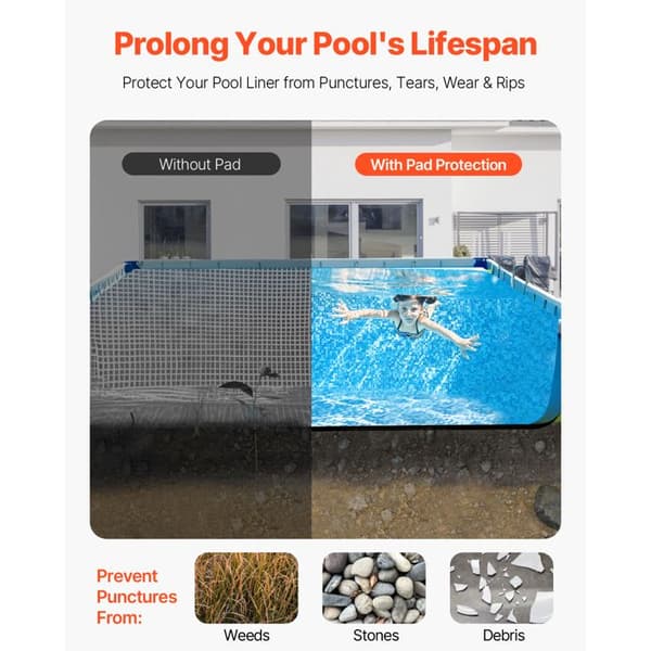 Solmatta för Pool-Duoku-369x732 cm-Matta för Rektangulära Ovanmarkspooler 180 g/m²-Förstärkt Geotextil