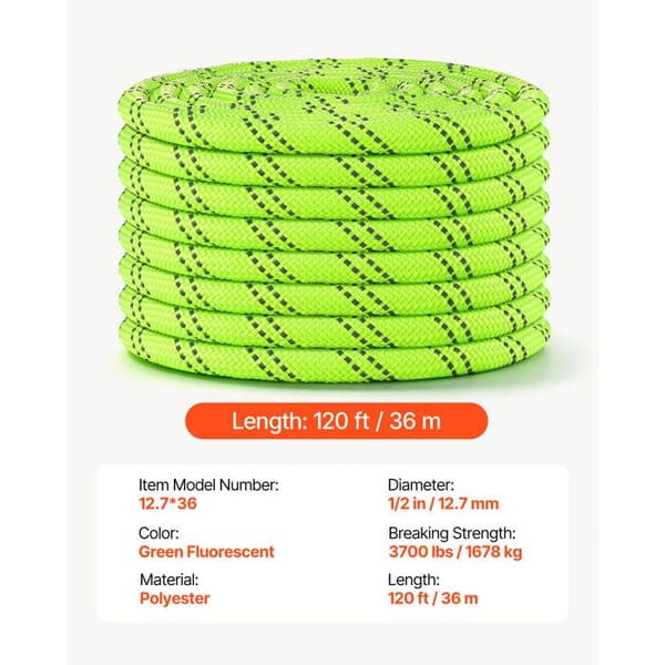 Polyesterrep Dubbelflätad-Duoku-12,7 mm x 36 m, 11 Trådar, Brottmotstånd på 1678 kg, Idealisk för beskärning, Grön